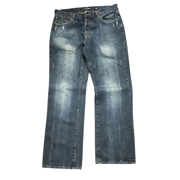 Ed Hardy Embroidered Tiger Hellcat Distressed Denim Blue Jeans size 34 - Picture 2 of 12